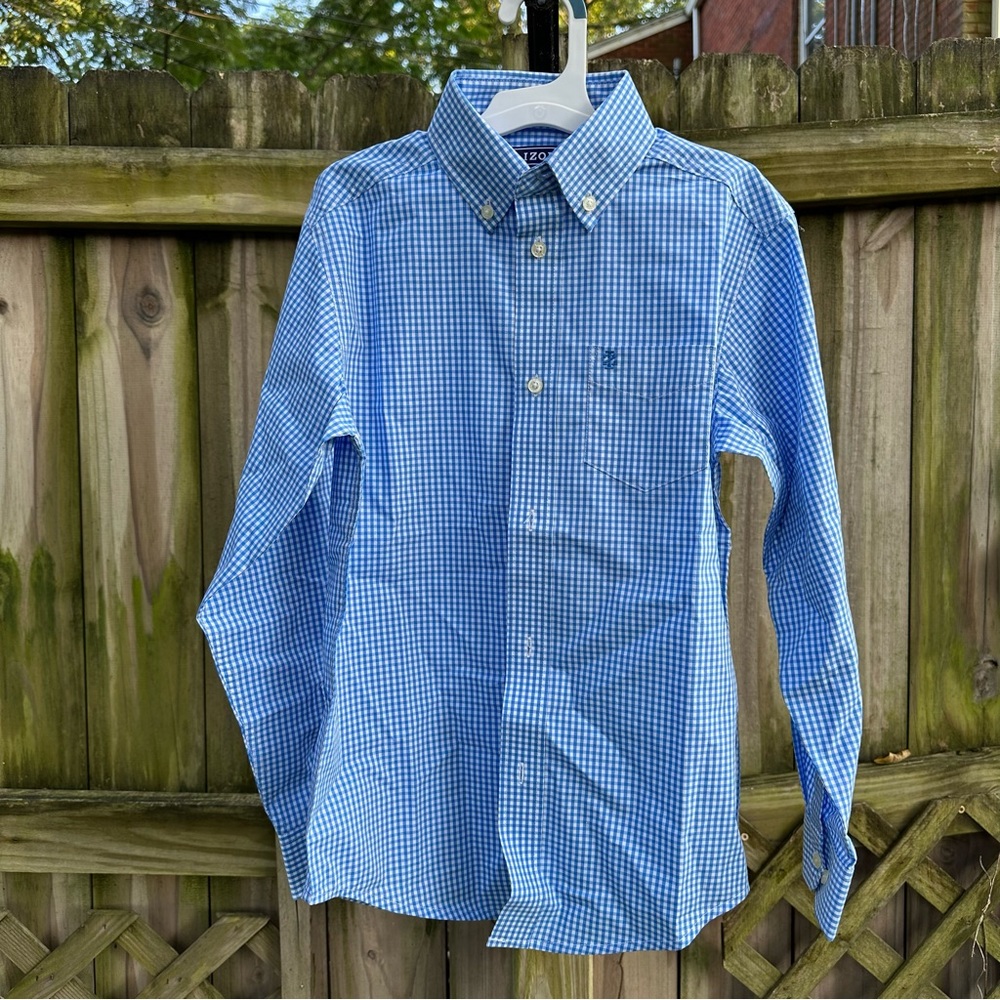 IZOD Blue White Plaid Boys‎ Button Down Shirt Size 10 NWOT